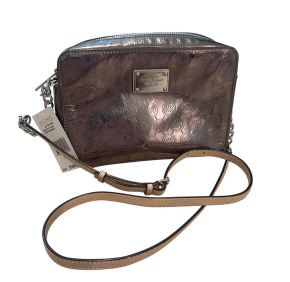 Michael Kors Handbags - NWT Michael Kors Patent Leather Logo Chain with Leather Strap Mini Crossbody Bag